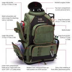 BASSDASH Pro Fishing Tackle Backpack – Water Resistant, Rod Holder & Rain Cover