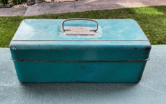 Pap’s Full 1950’S Vintage Liberty Steel Chest Corp. Metal Tackle Box Green USA