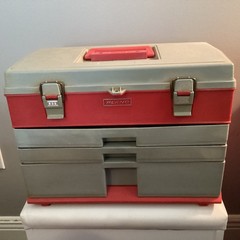 VTG Plano Model 833 Tackle Box 3 Drawer w/Top Storage Red & Gray USA Lockable