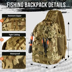 PLUSINNO 16.5″ x 11.8″ x 5.5″, Khaki Fishing Backpack With Tools