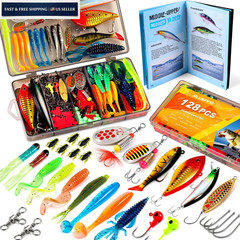 PLUSINNO Fishing Lures, 6.9 x 4.7 x 1.2 inches, 128Pcs Lures Kit