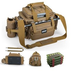 Fishing Tackle Bag with 4 Tackle Boxes, Small C2:Khaki with 4 Tackle Boxes