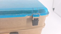 PLANO Vintage Fishing Tackle Box Organizer Two-Tier Tan Blue Translucent Lid