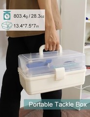 Tackle Box Large 3 Layers Plastic Portable Storage Box Fishing White Tackle B…