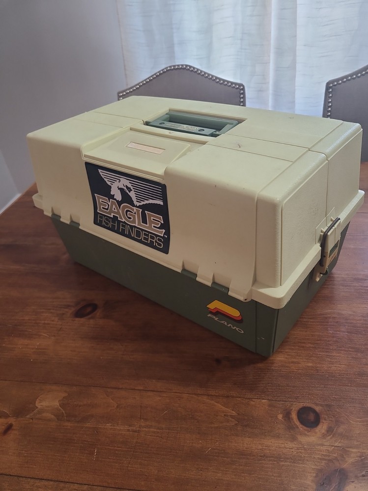 Vintage PLANO 8606 Fishing Tackle Box Clamshell Design Green Tan Latch VGC