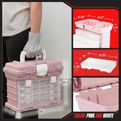 Portable Tool Box – Small Parts Organizer with Drawers and Customizable Pink