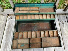 Vintage Grip-Loc Green Metal Tackle Tool Box Walton Products Made USA