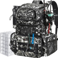 Fishing Tackle Backpack with Rod Holders & 4 Boxes, 42L Waterproof Bag