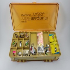 Vintage Plano 3215 Tackle Box Loaded Lot Various Spoons Soft Baits Few Hooks