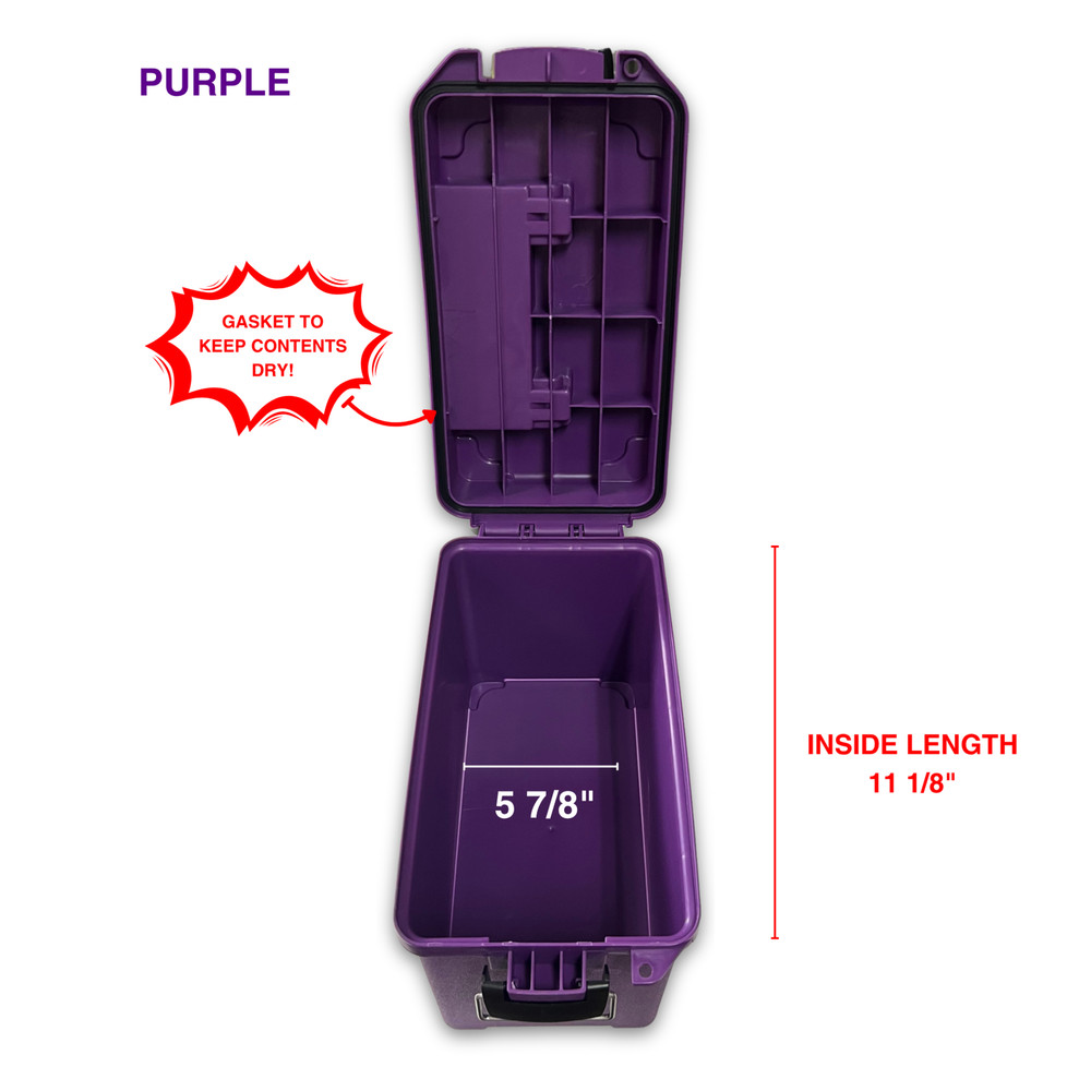 Purple Waterproof Dry Box Storage Case w/ Gasket Seal Handle Camping Ammo