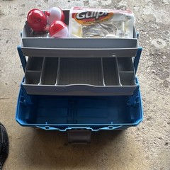 Flambeau 2-Tray Plastic Tackle Box Blue Gray, Hard Case, Lid Compartment, 6382TB