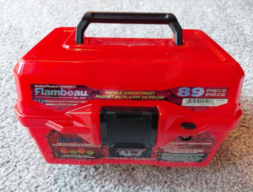 NEW – Flambeau Big Mouth “IKE” 89-Piece Tackle Box Kit. Red. Model # 355BMk-1