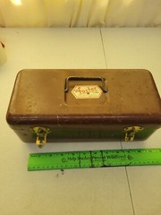 Vintage The Foster Line Steel Metal Tackle Box Oxblood Red