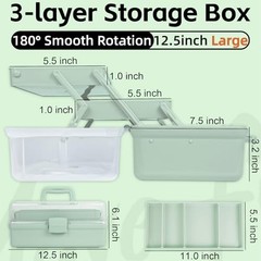 12.5in 3-Layer Multipurpose Craft Organizers and Storage with Large Haze Green