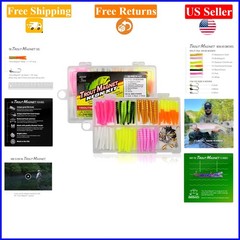 82-Piece Neon Fishing Gear Kit with Hooks & Grub Bodies for Trout & Freshwater