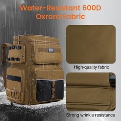 66L Rolling Tackle Box & Cooler, Khaki Fishing Bag with Wheels & Rod Holder