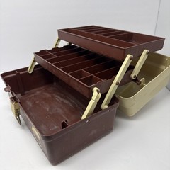Vintage Plano Fishing Tackle Box Tan Brown Two Trays Plastic Travel Organizer