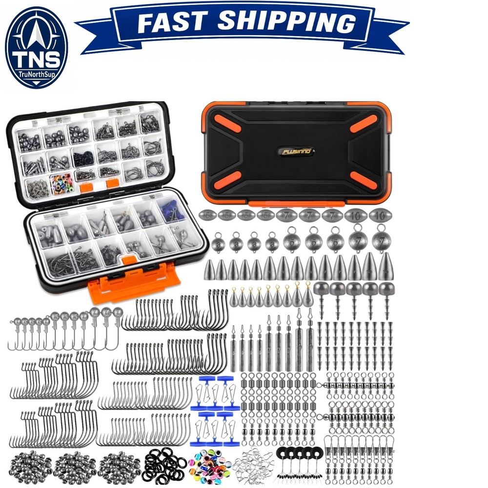 397pcs Fishing Tackle Kit Waterproof Storage Box Hooks Sinkers Swivels Beads