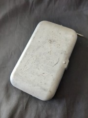 Vintage Aluminum Fishing TackleBox Etched Engraved Hong Kong Double Side W/Trays