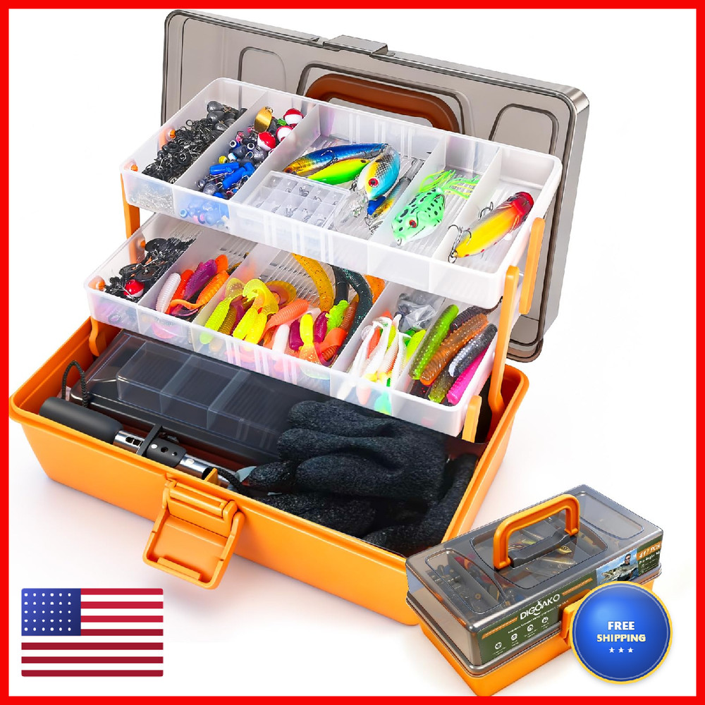 Digoako Large 3-Layer Fishing Tackle Tackle Included All-In-One 417 Pcs Fishing