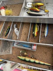 VTG My Buddy Aluminum Fishing Tackle Box 4 Tray Cantilever Tombstone W Tackle