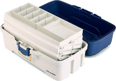 Three-Tray Tackle Box, Blue/White, Rust-Proof Brass Latch, Top-Access Tray with