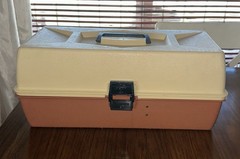 Vintage Trophy 2-Tone Brown & Beige 3 Tier Fishing Tackle Box 17″ x 8″ x 7 1/2″