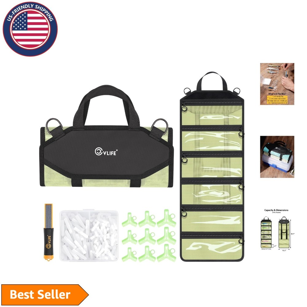 Yellow Fishing Tackle Bag with PVC & Mesh Pockets & Hook Protection Kit