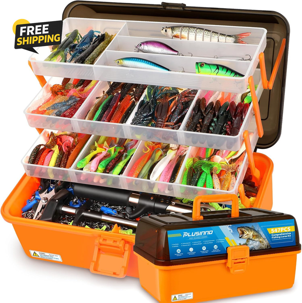 547PC Fishing Tackle Kit 4 Layer Tackle Box 12X Gear Pliers Gripper Rigs