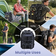 Fishing Backpack Large Capacity Fishing Tackle Storage Bag w/ Rod Holders