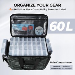 Large Fishing Tackle Bag – 58L Capacity with Removable Bait Binder for Anglers