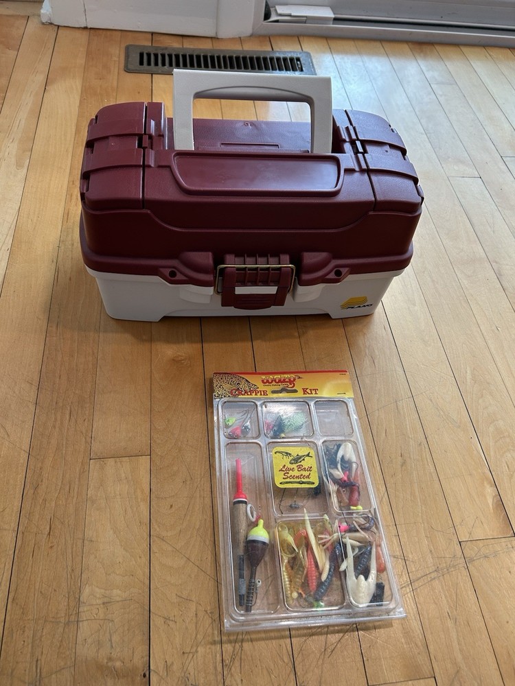 Plano One Tray Burgundy/White Tackle Box Model 6201 with Wazp Crappie Kit
