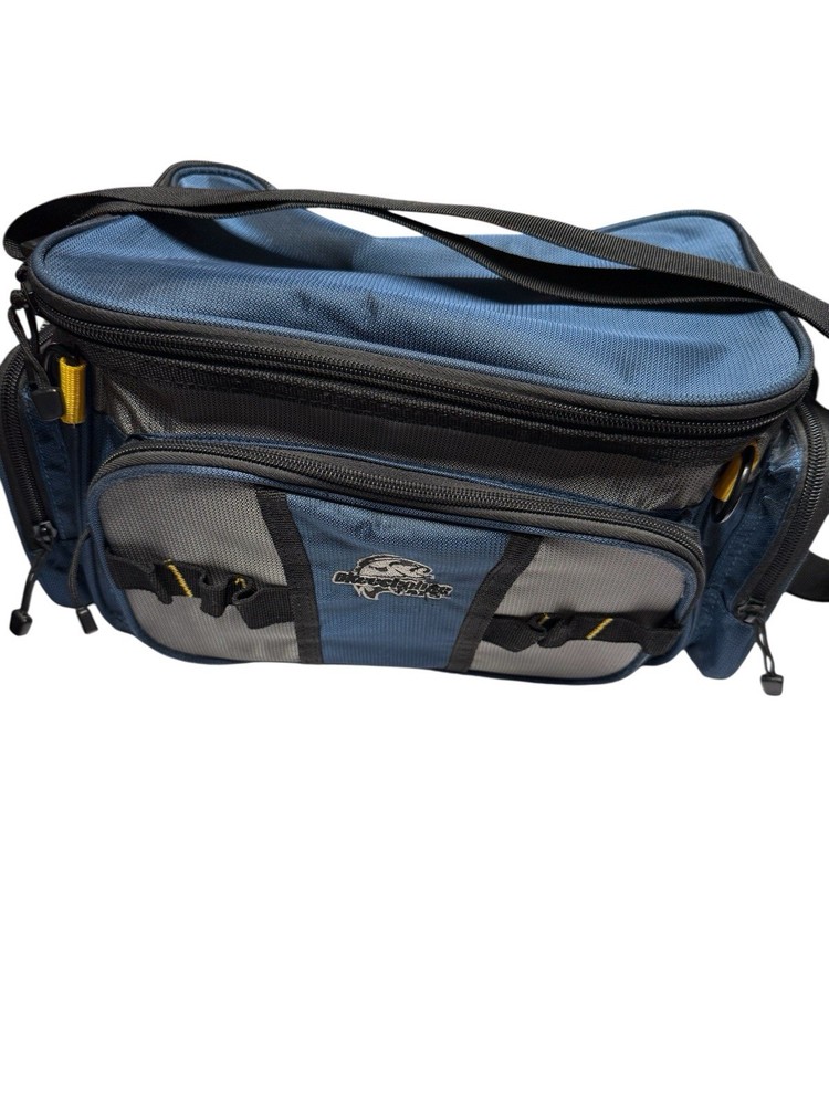 Okeechobee Fats Navy Blue & Gray Fishing Tackle Bag Soft Sided Adjustable Strap