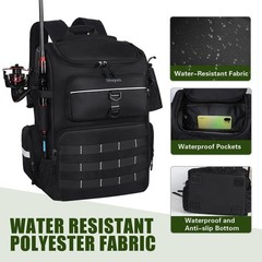 Waterproof Large Fishing Backpack 45L with Rod Holders & Tackle Box Storage