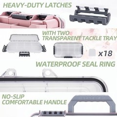 Universal Fishing Tackle Box with Two Small Tackle Tray, Removal Inside Pink