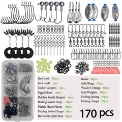170-410pcs Professional Fishing Kit with Tackle Box, Hooks Sinkers Swivels for B