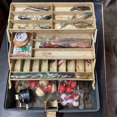 Plano Vintage Tackle Box 3 Tiers With Assorted Lures And Fishing Accessories