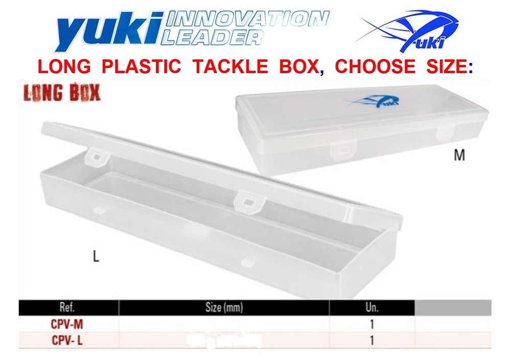 YUKI LONG PLASTIC TACKLE BOX LURE CASE FOR FLOATS LARGE PLUGS SPOONS SPINNERS