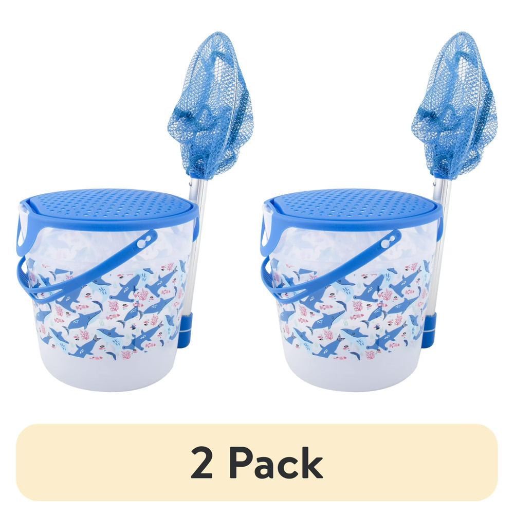(2 pack) Ozark Trail Kids 3.5 Quart Net and Bucket Kit, Blue, Bait Storage for F