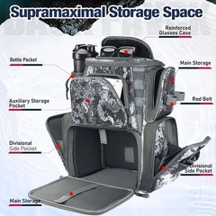 Fishing Tackle Backpack with 2 Rod Holders, 4 Boxes & Rain Cover | Multi-pock…