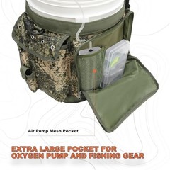 Fishing Bucket Backpack with Rod Holder, Pockets for Fishing, Hunting, Apple Pic