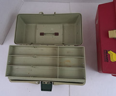 Vintage Sportfisher 3 Tiered Woodsteam &Plano Basic Tackle Boxes set of 2