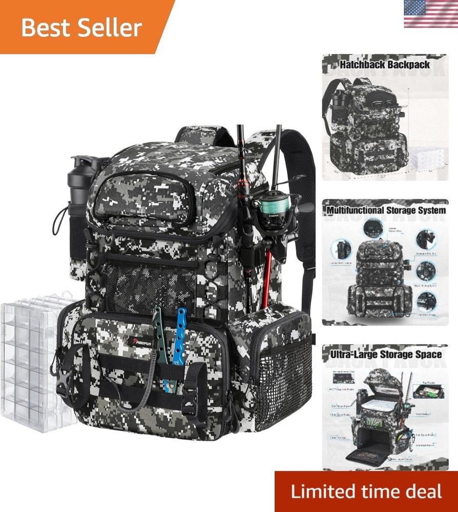 Fishing Tackle Backpack with Rod Holders & 4 Tackle Boxes, 42L Outdoor Fishin…