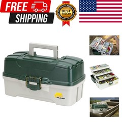 3-Tray Tackle Box with Dual Top Access, Dark Green Metallic/Off White, Tackl…