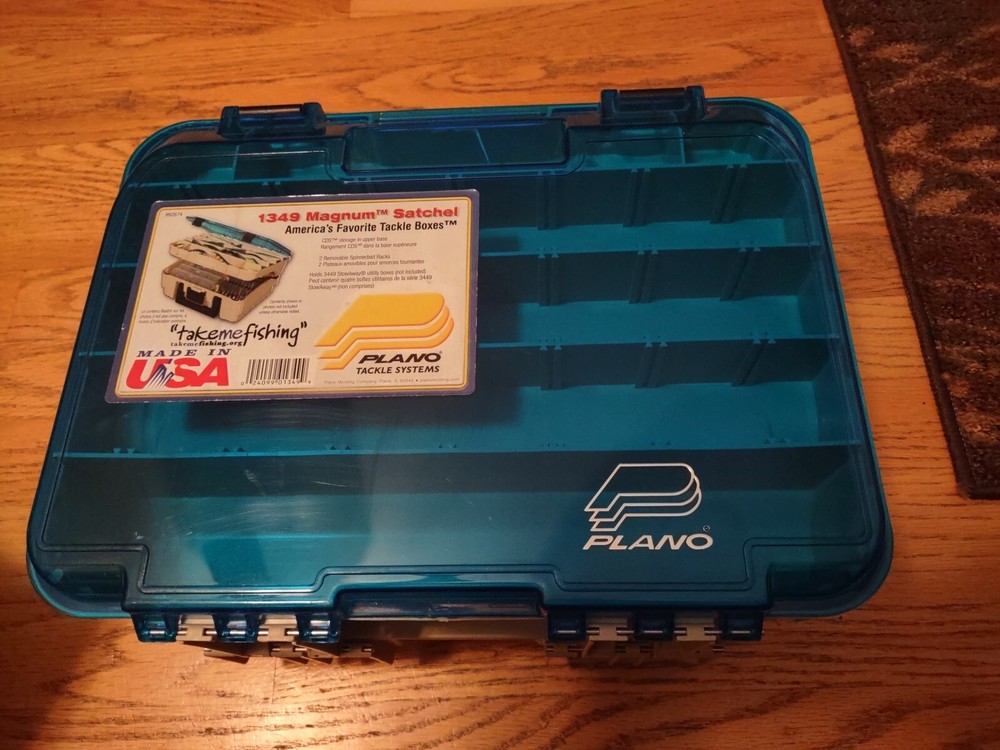 Plano #1349 Two-Tier Magnum Satchel Tackle Box Beige / Blue 12.5”x10″ NEW