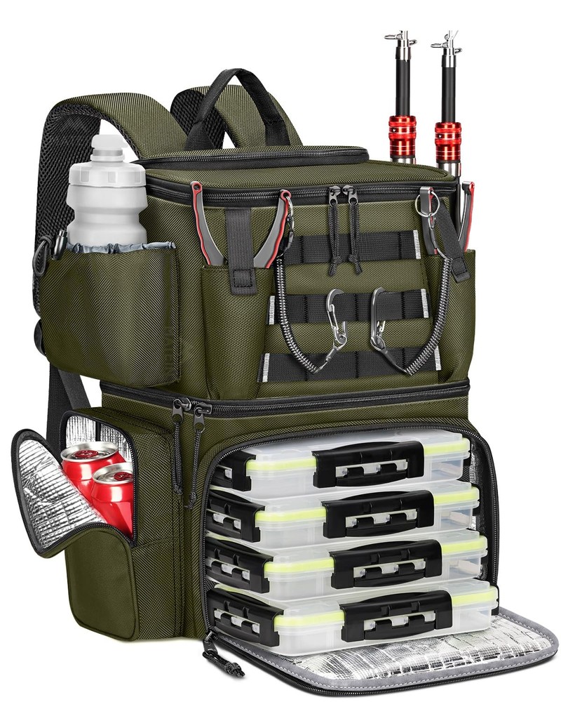 MATEIN Fishing Backpack with 4 Tackle Boxes, Fishing Bag with Rod Holder | 36…