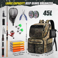 45L Fishing Backpack with Rod Holders & Rain Cover Large 900D