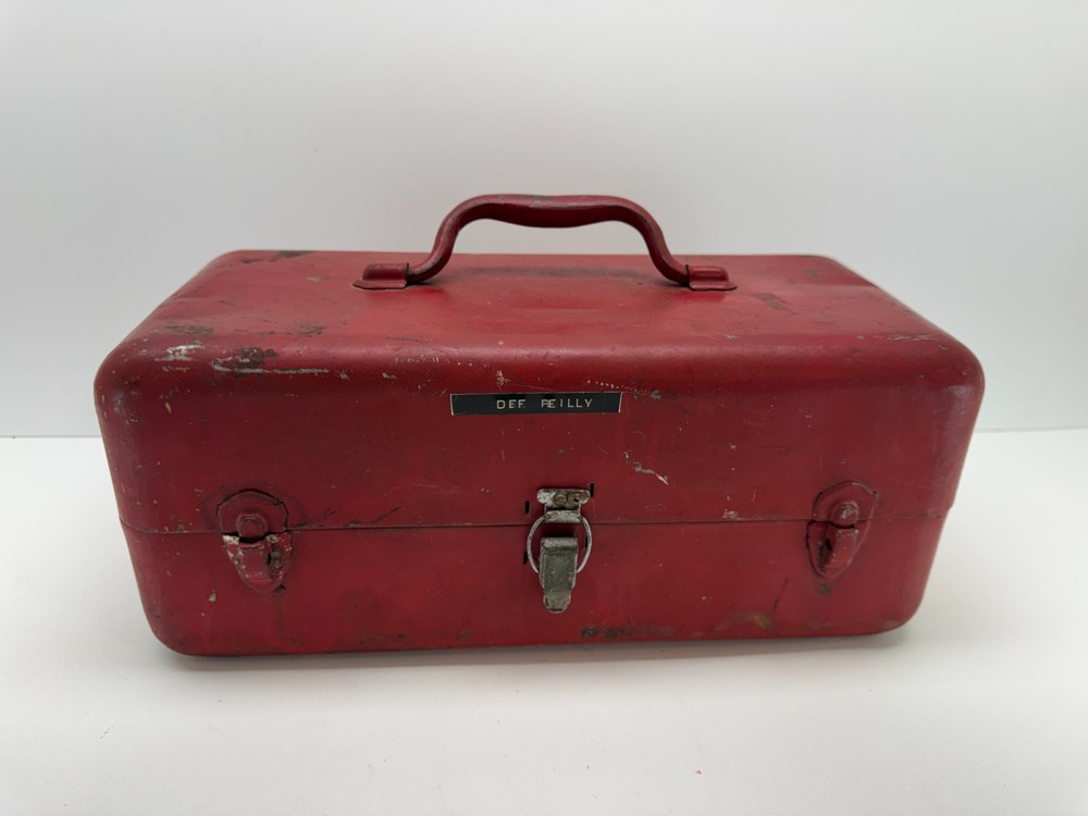 Vintage My Buddy Falls City Red Metal Tackle Box Cantilever 3 Tray Tool Box 15″