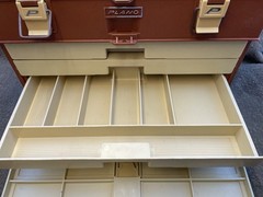 Vintage Plano 757 Tackle Box Fishing Storage Brown/Tan Made In USA 4 Drawers