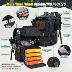 45L Fishing Backpack with Rod Holders & Rain Cover Large 900D
